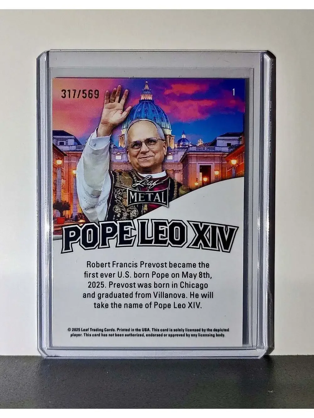 Pope Leo XIV 2025 Leaf Metal Trading Card Deep Dish Pizza Parallel /569